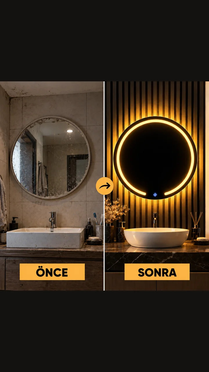 Ayneva LED ayna: banyo öncesi ve sonrası